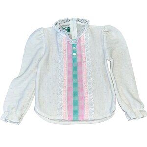 Vintage Bull Frog Girls Lace Knit Sweater Top Size 2T White Acrylic Made in USA